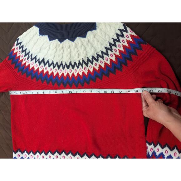 Fair Isle style red white & blue chunky knit sweater by Charter Club size Medium - Picture 5 of 8